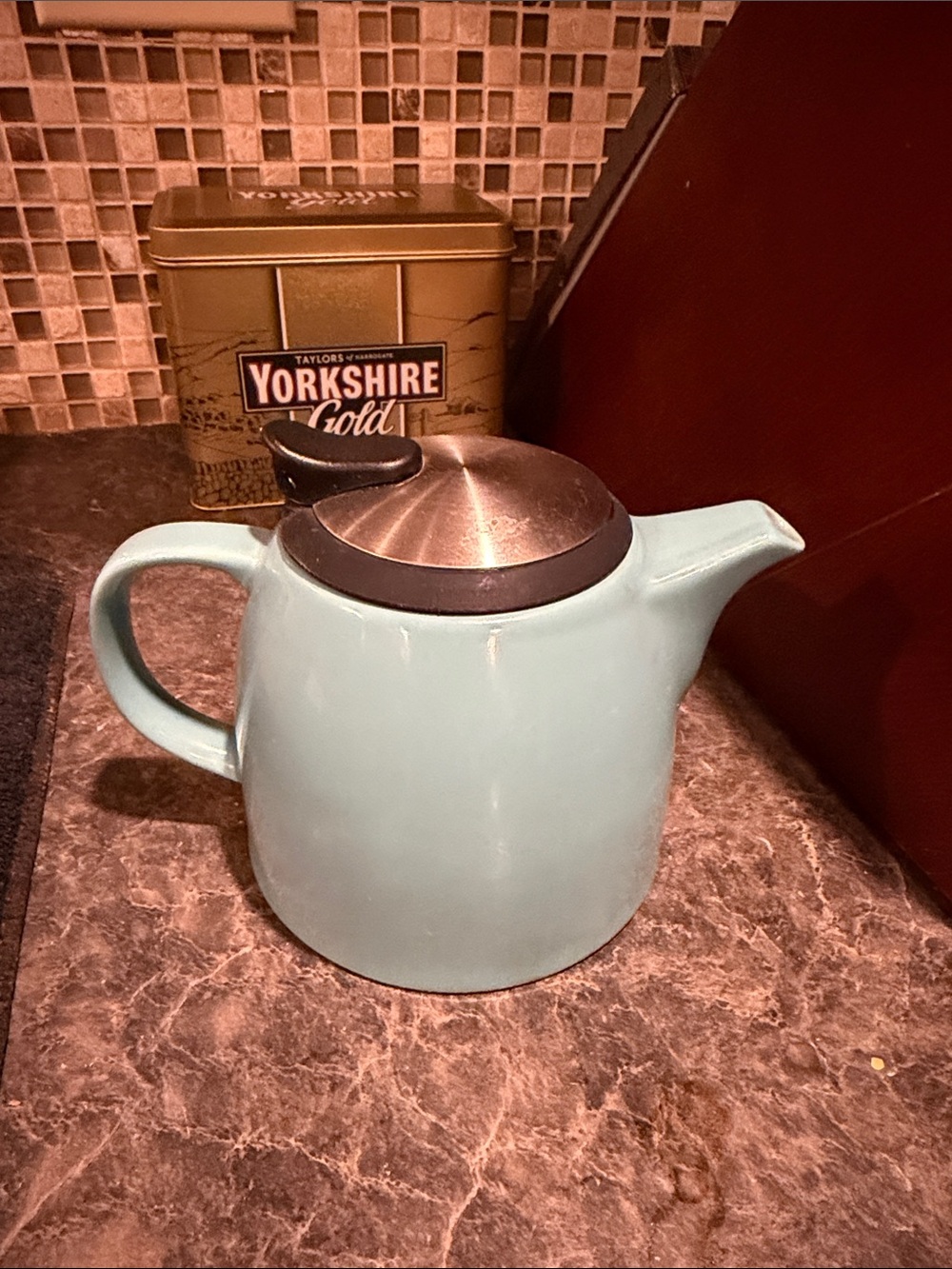 Vintage Turquoise Bell Ceramic Teapot with Stainless Steel Infuser
